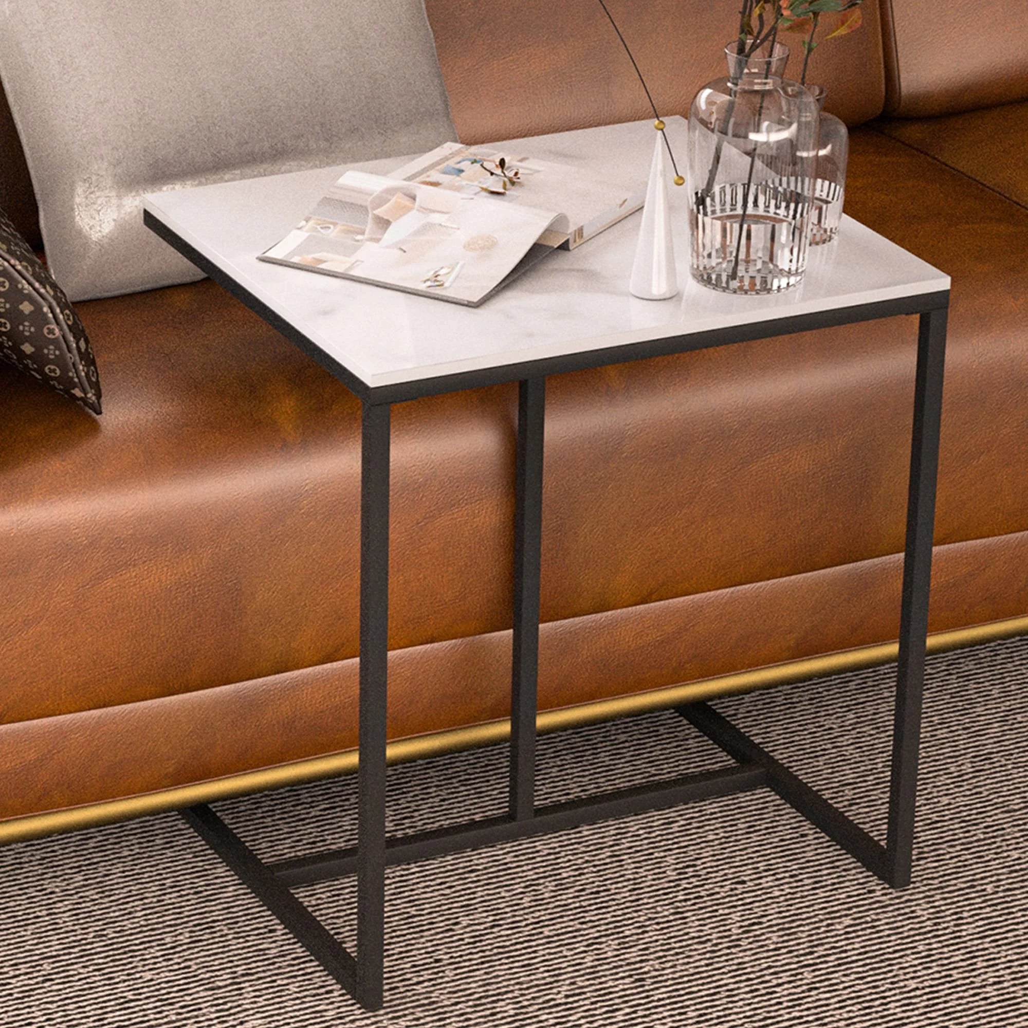 Modern C-Shaped Accent Table Minimalist Design with Sturdy Metal Frame for Living Room and Office