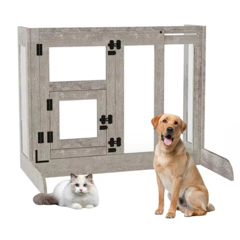 Walk-Through Pet Door Gate with Tall Design and Glass Safety Barrier