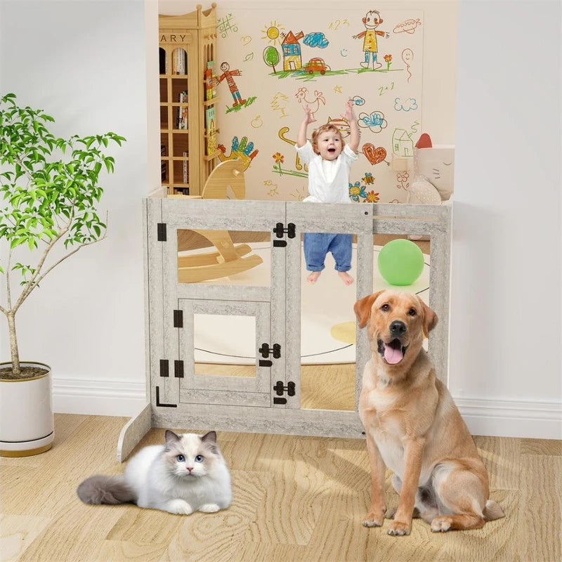 Walk-Through Pet Door Gate with Tall Design and Glass Safety Barrier