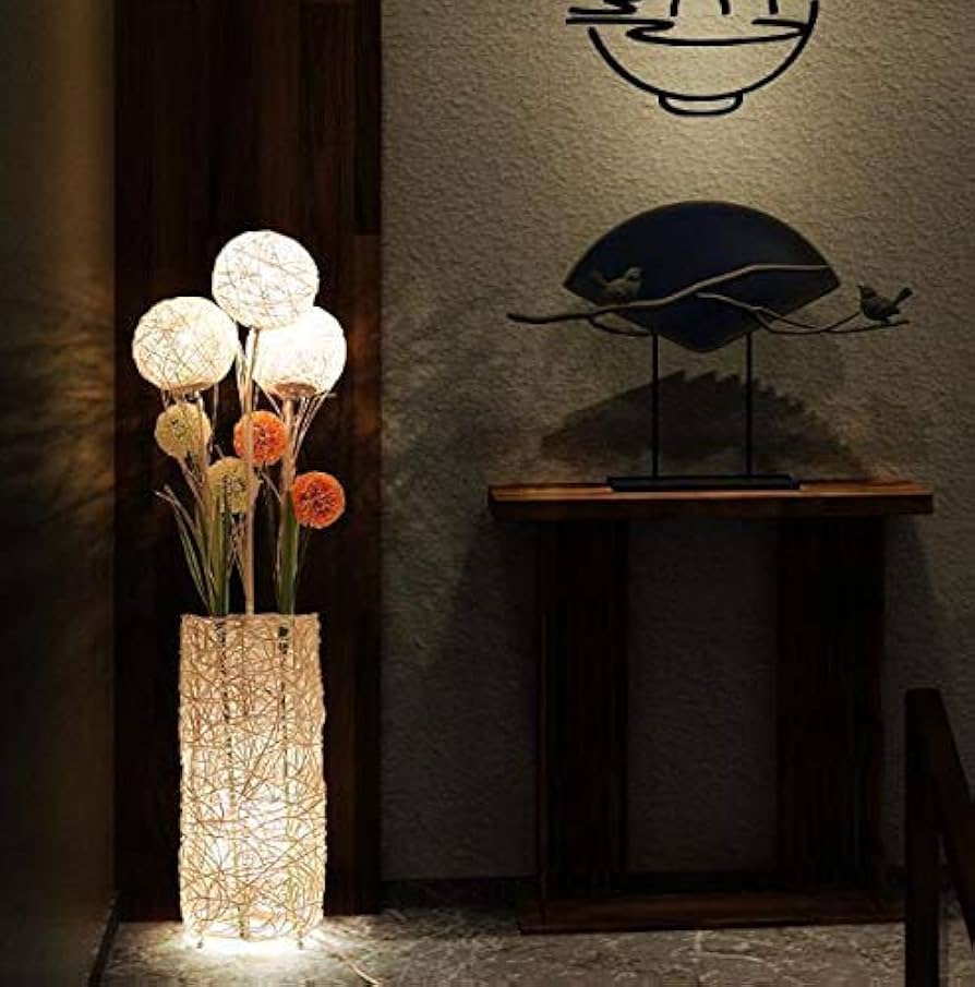 Modern Rattan Floor Lamp Natural Woven Design with Warm Ambient Lighting for Living Rooms