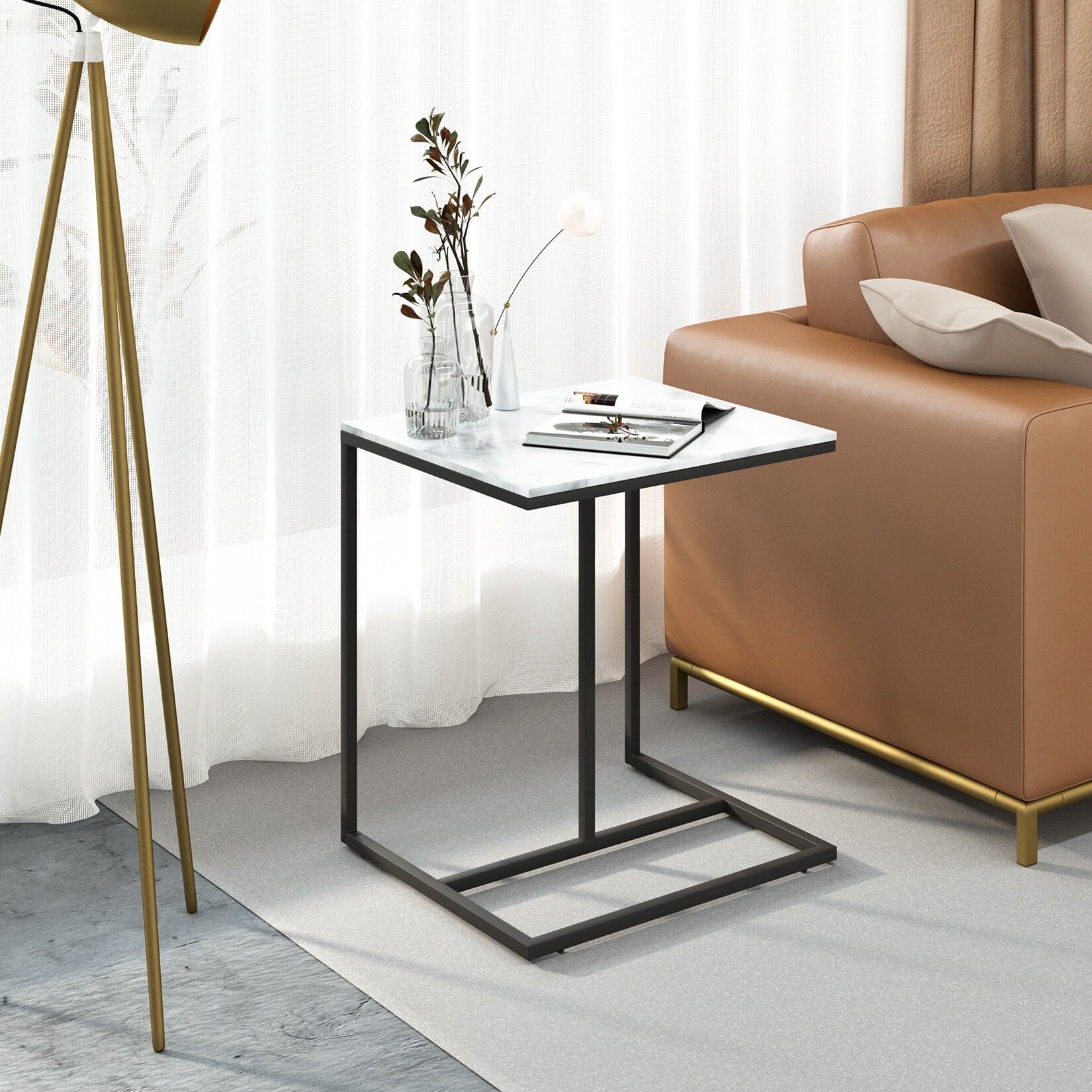 Modern C-Shaped Accent Table Minimalist Design with Sturdy Metal Frame for Living Room and Office