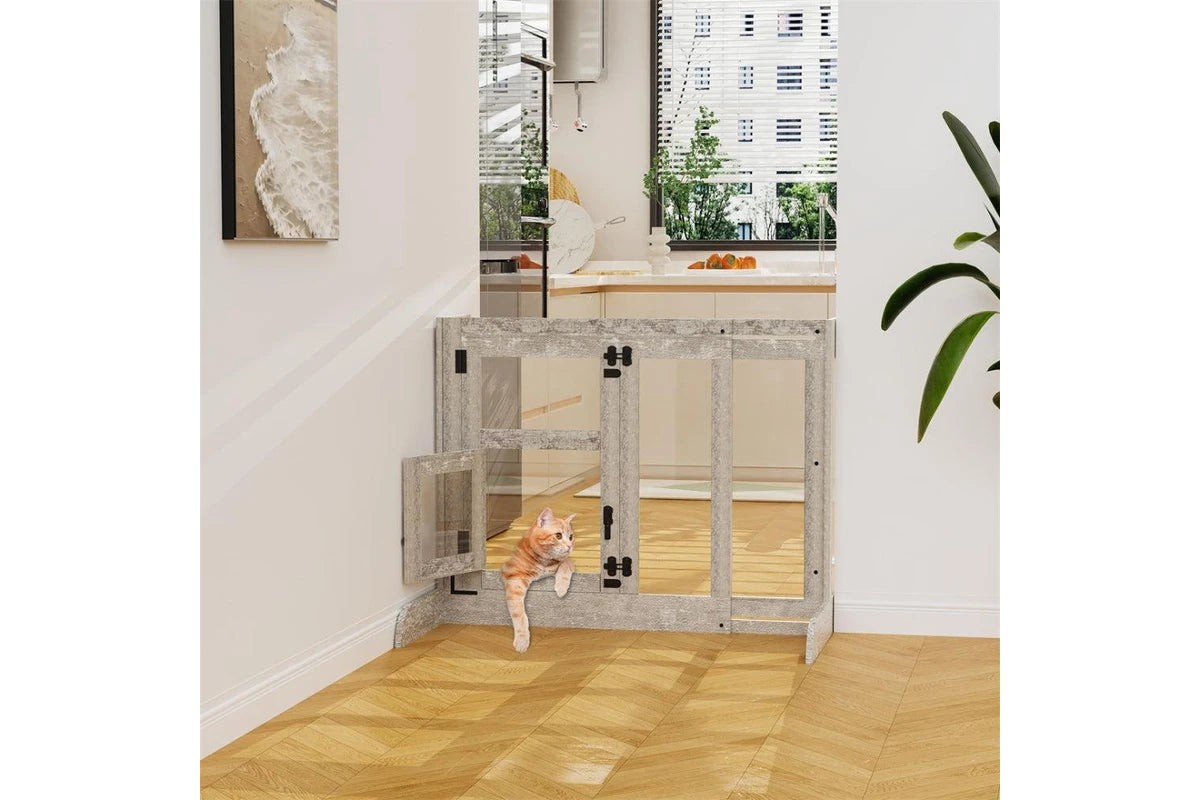 Walk-Through Pet Door Gate with Tall Design and Glass Safety Barrier