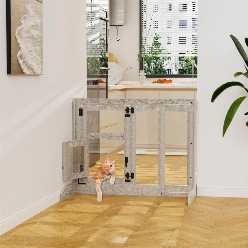 Walk-Through Pet Door Gate with Tall Design and Glass Safety Barrier