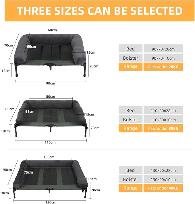 Bolster Dog Cot Elevated Bed with Supportive Sides, Breathable Mesh for Cooling Comfort and Durability