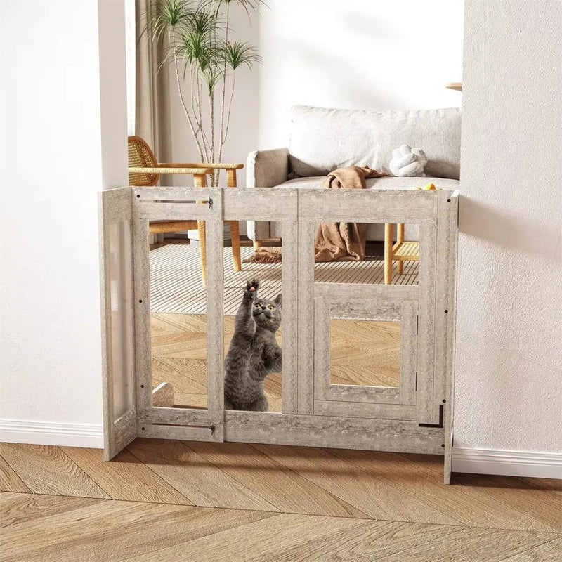 Walk-Through Pet Door Gate with Tall Design and Glass Safety Barrier