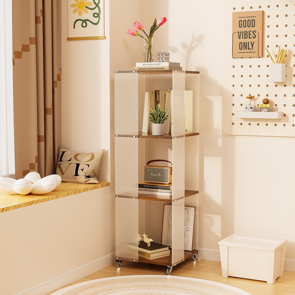 Clear Acrylic 4-Shelf Etagere Bookcase with Wheels - 47"