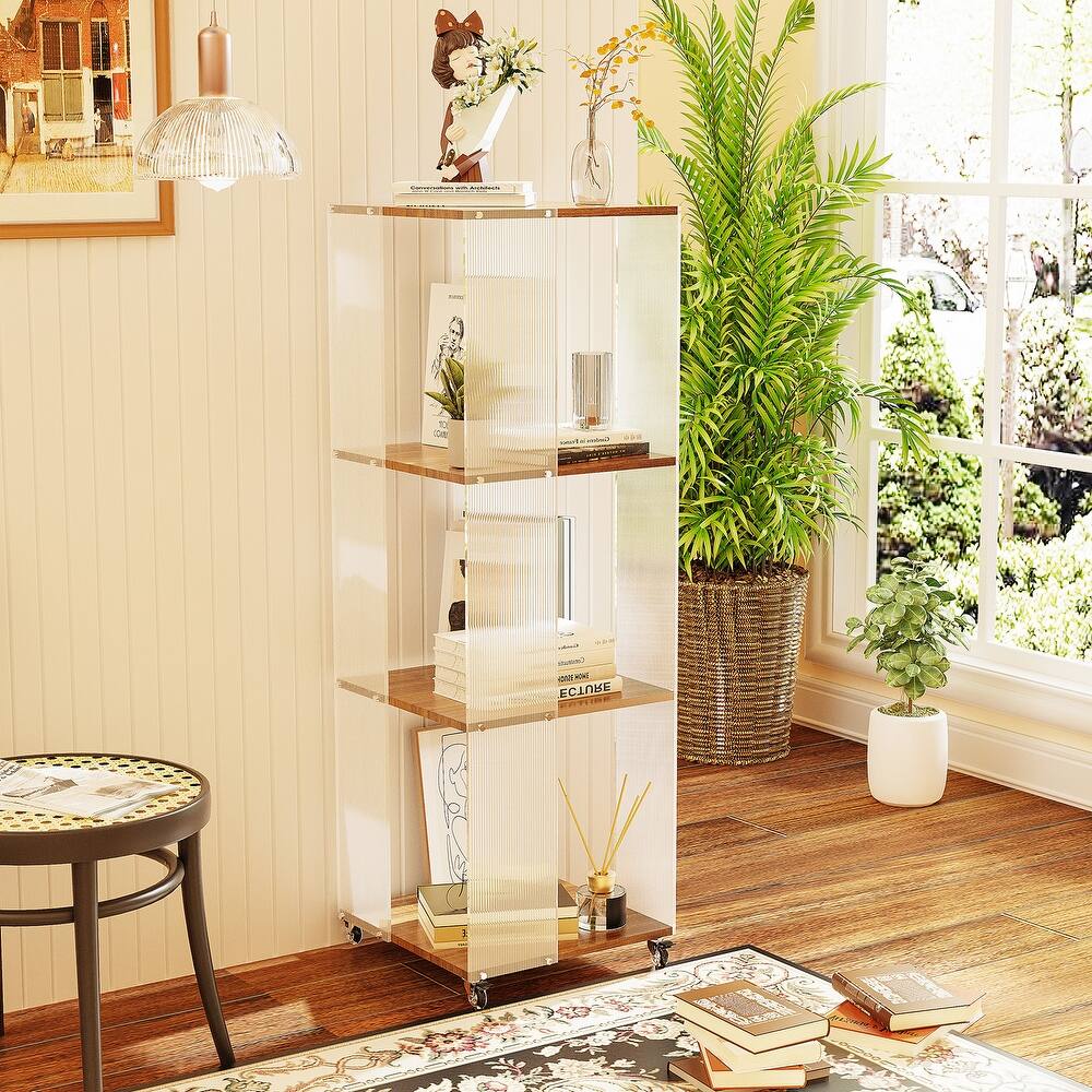 Clear Acrylic 4-Shelf Etagere Bookcase with Wheels - 47"