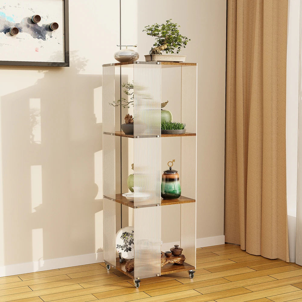 Clear Acrylic 4-Shelf Etagere Bookcase with Wheels - 47"