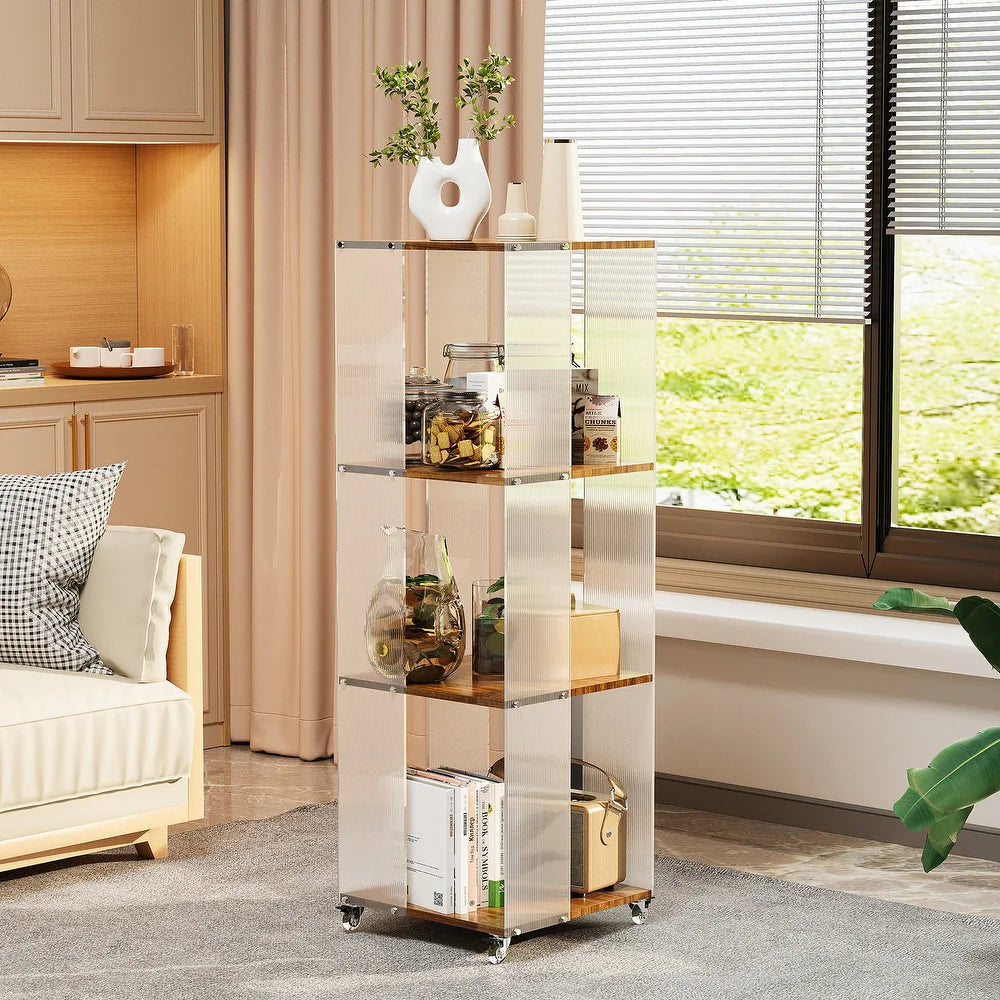 Clear Acrylic 4-Shelf Etagere Bookcase with Wheels - 47"