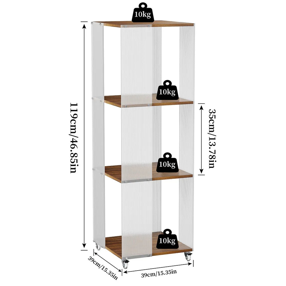 Clear Acrylic 4-Shelf Etagere Bookcase with Wheels - 47"