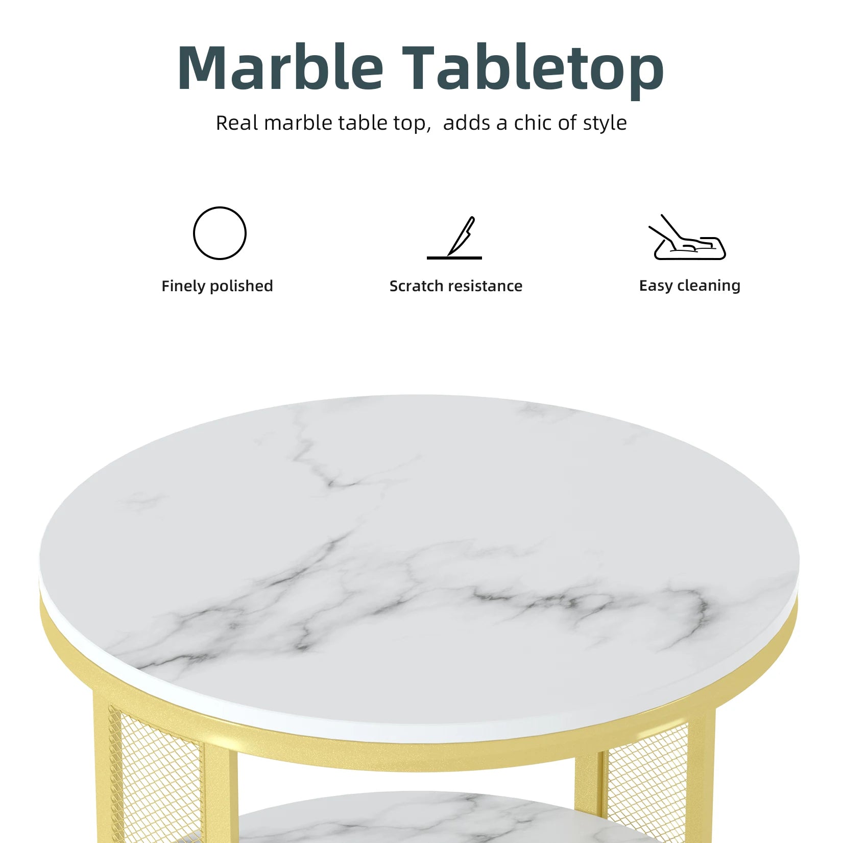 Round Marble Side Table Elegant Stone Top with Sturdy Frame for Modern Living Spaces