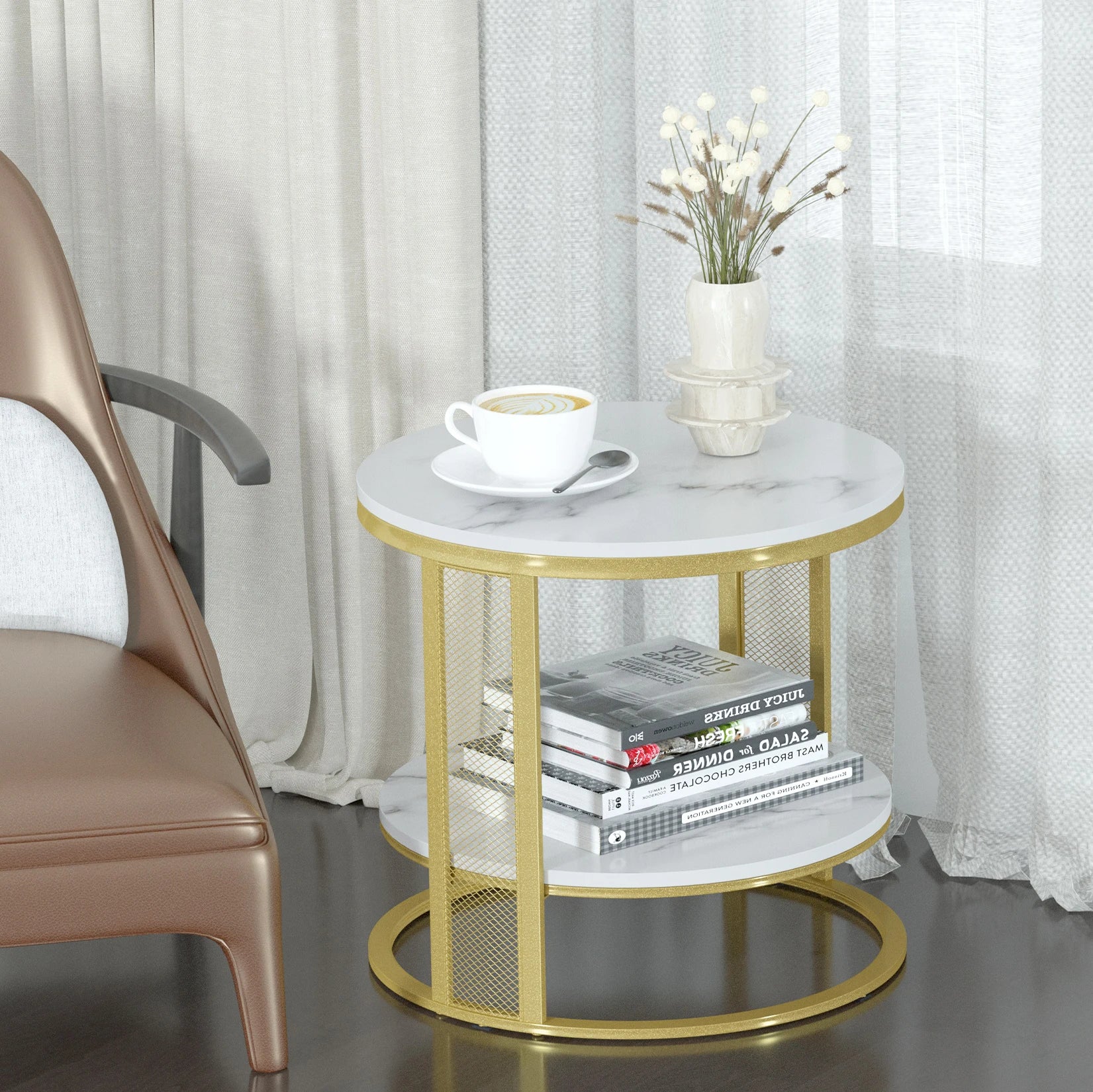 Round Marble Side Table Elegant Stone Top with Sturdy Frame for Modern Living Spaces