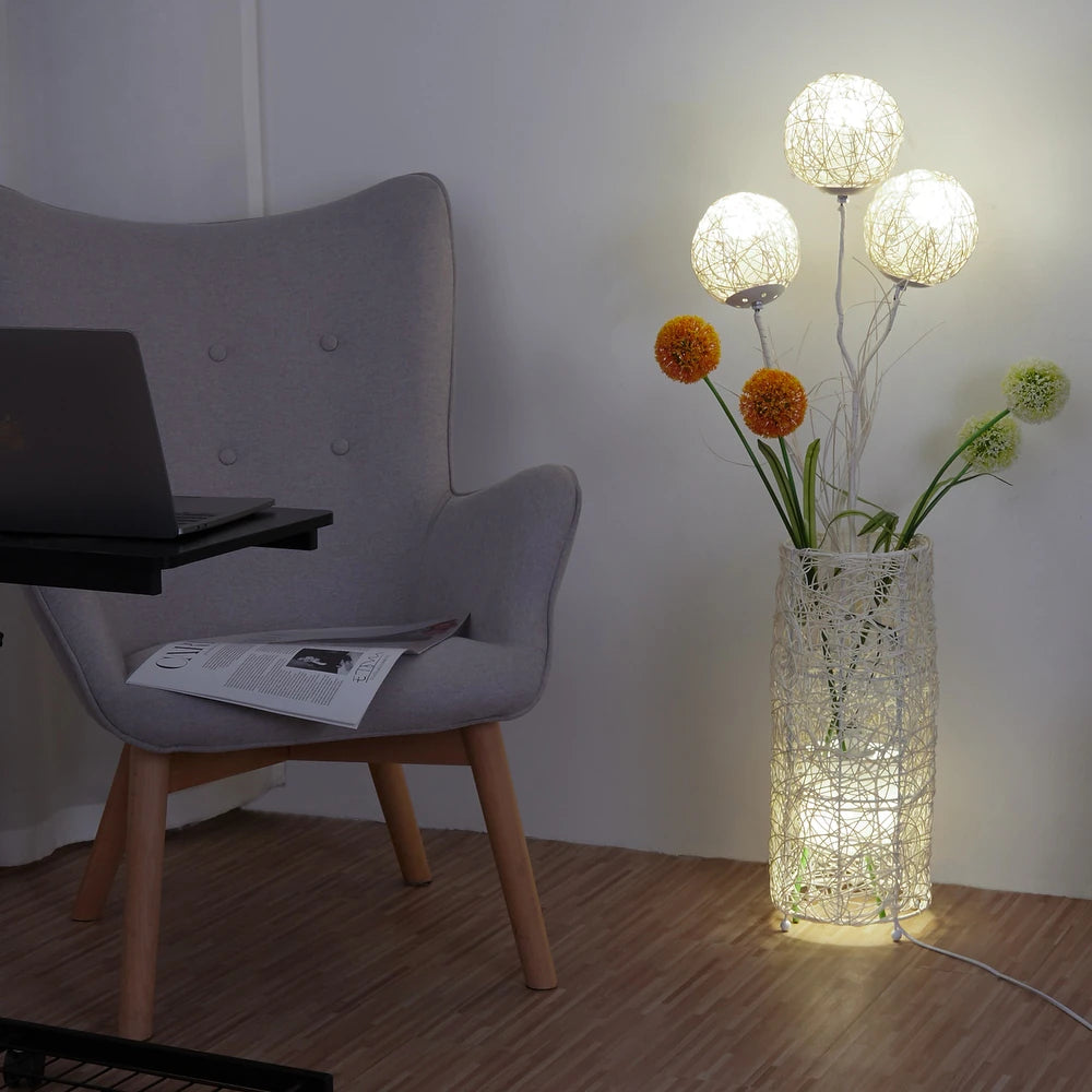 Modern Rattan Floor Lamp Natural Woven Design with Warm Ambient Lighting for Living Rooms