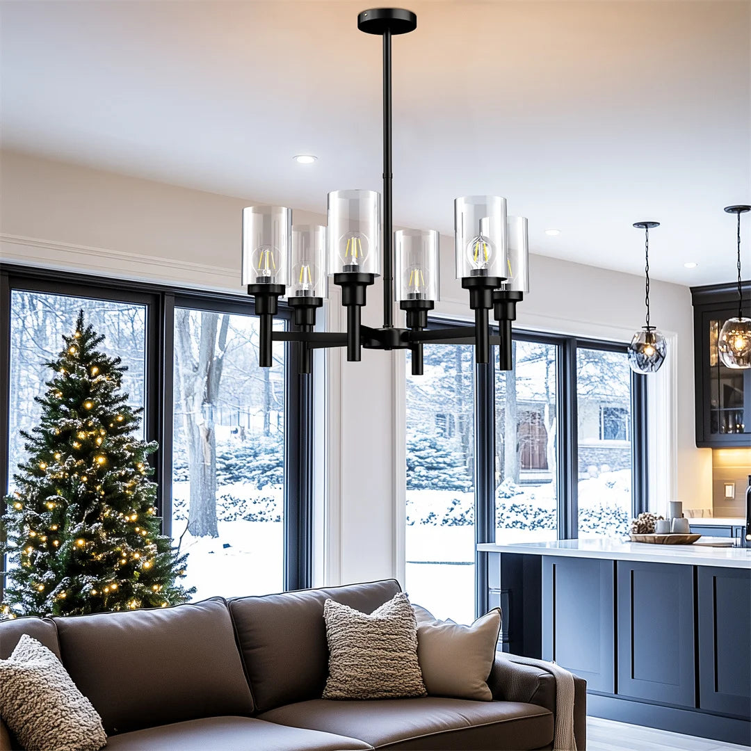 LUVODI 8-light Industrial Ceiling Lamp Matt Black Pendant Light Chandelier for Kitchen Island, Dining Room