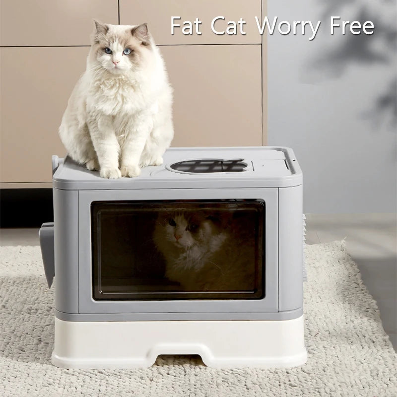 Foldable Enclosed Cat Litter Box Compact and Portable Privacy Solution for Cats