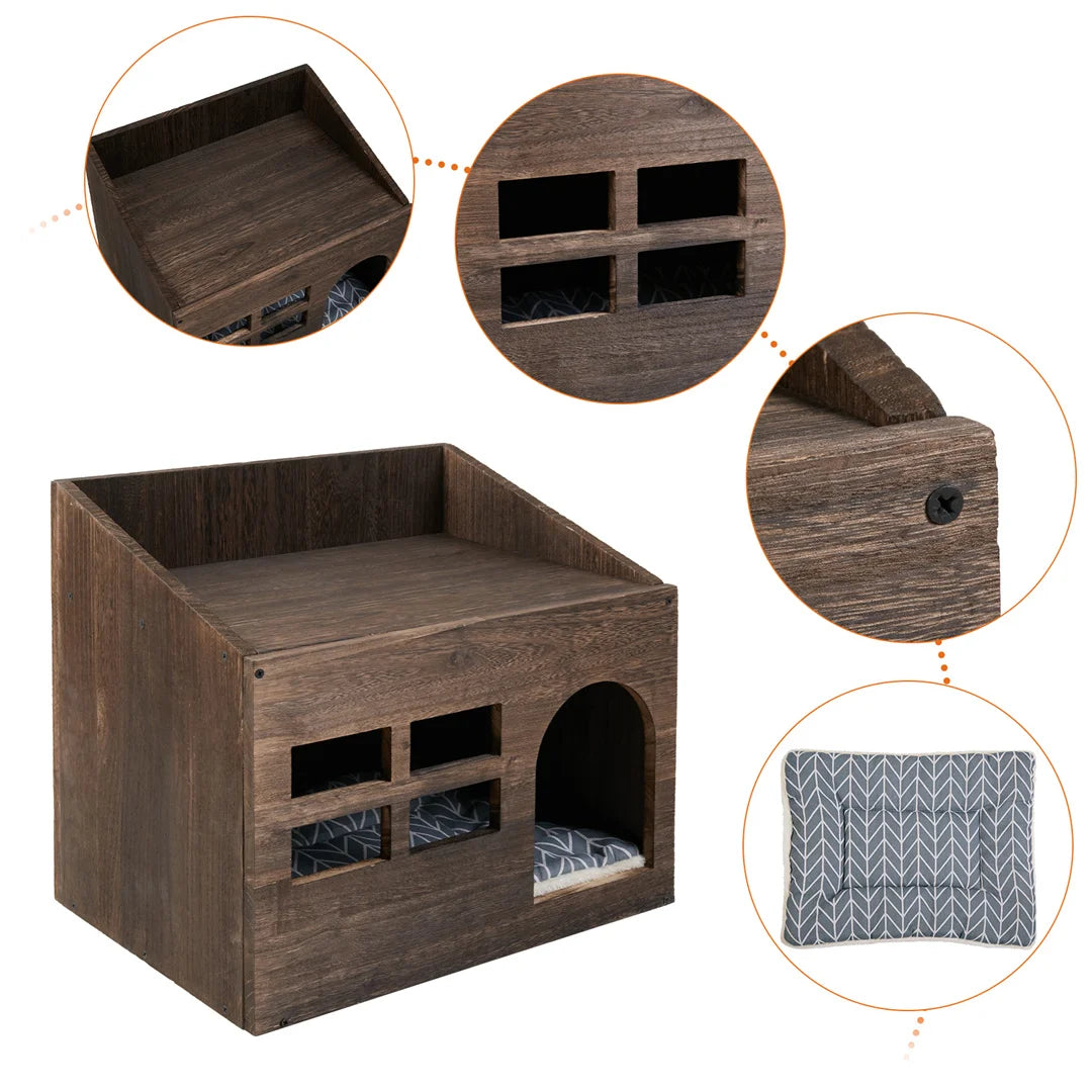 Wooden Cat Cave Bed