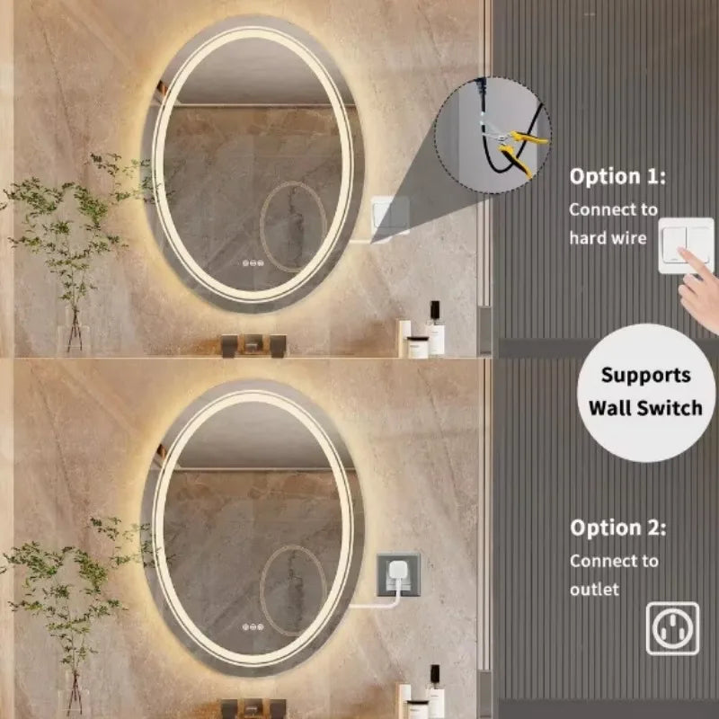 Oval LED Bathroom Mirror Modern Design with Energy-Efficient Lighting and Anti-Fog Feature
