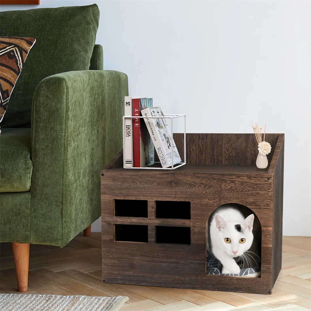 Wooden Cat Cave Bed