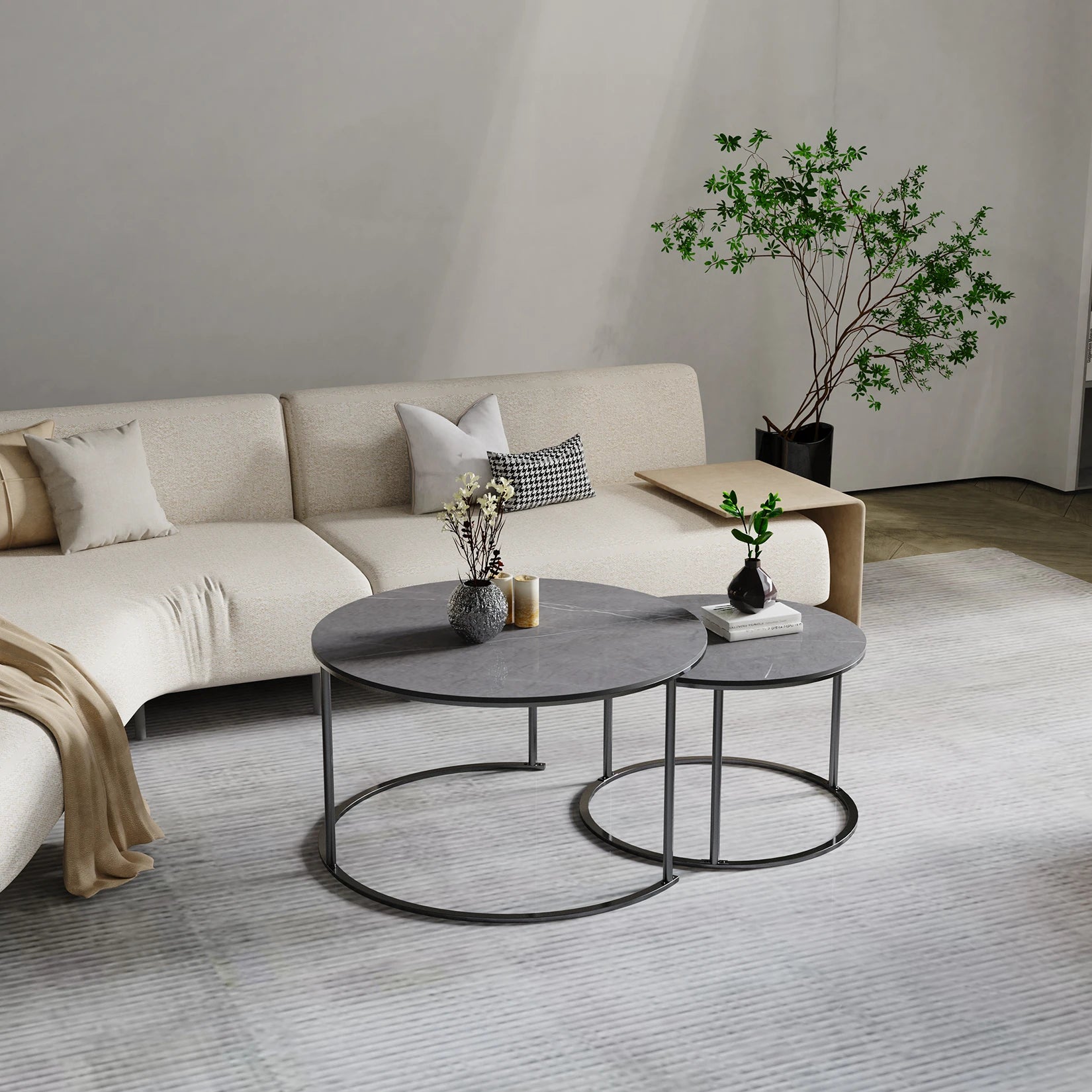 Sintered Stone Accent Tables Set Durable Heat-Resistant Surfaces with Modern Stylish Design