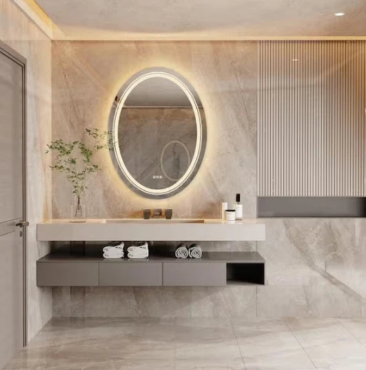 Oval LED Bathroom Mirror Modern Design with Energy-Efficient Lighting and Anti-Fog Feature