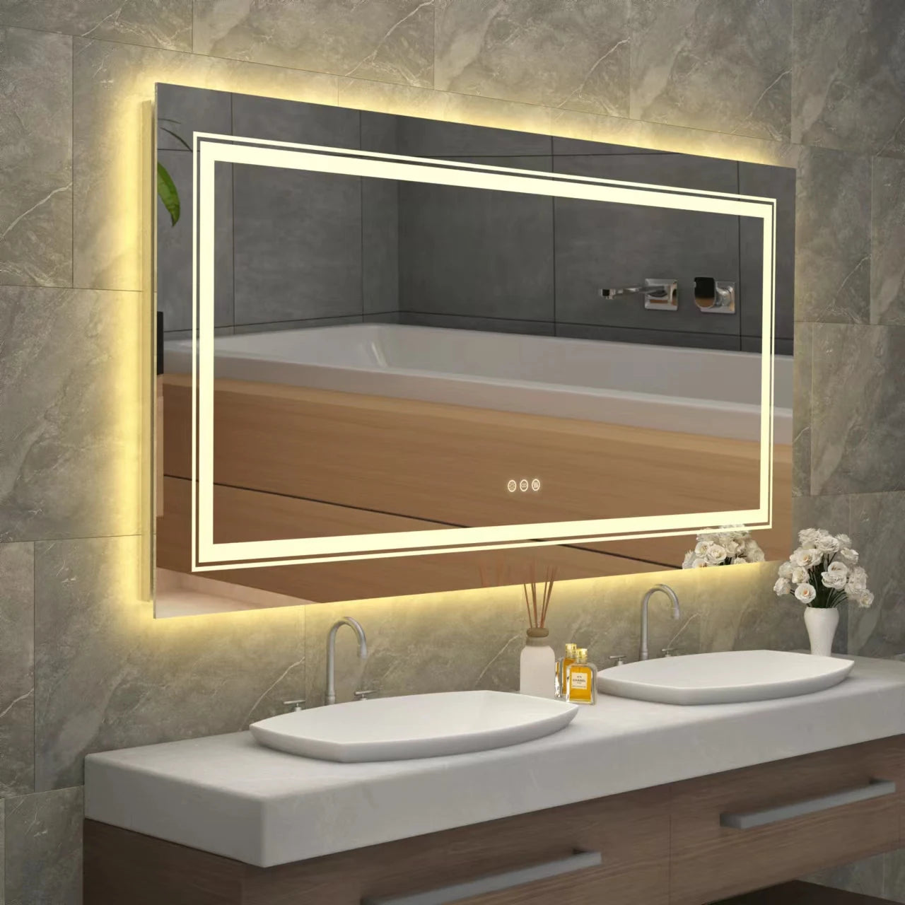 Frameless Double Light Mirror Modern Design with Dual LED Lighting for Clear Reflection and Stylish Look