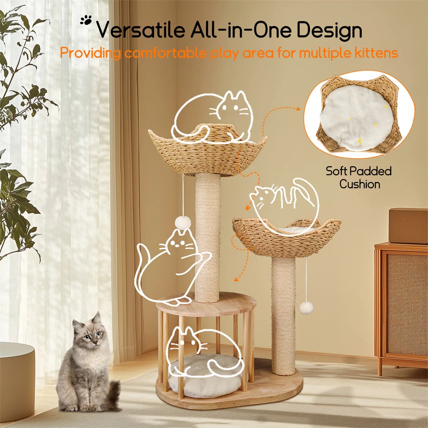 Modern Cat Tree Stylish Multi-Level Climbing Tower with Cozy Perches and Durable Design
