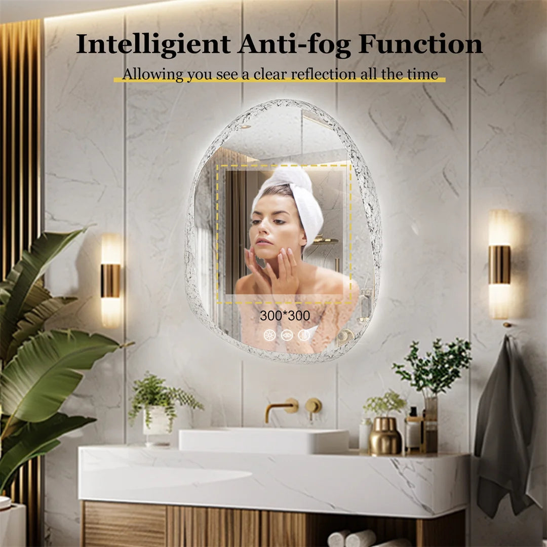 Defogging LED Wall Mirror Anti-Fog Technology with Energy-Efficient Lighting for Clear Bathroom Reflection