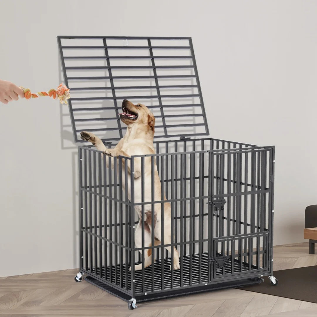 Heavy Duty Dog Crate with Secure Steel Frame and Escape-Proof Design for Large and Strong Dogs