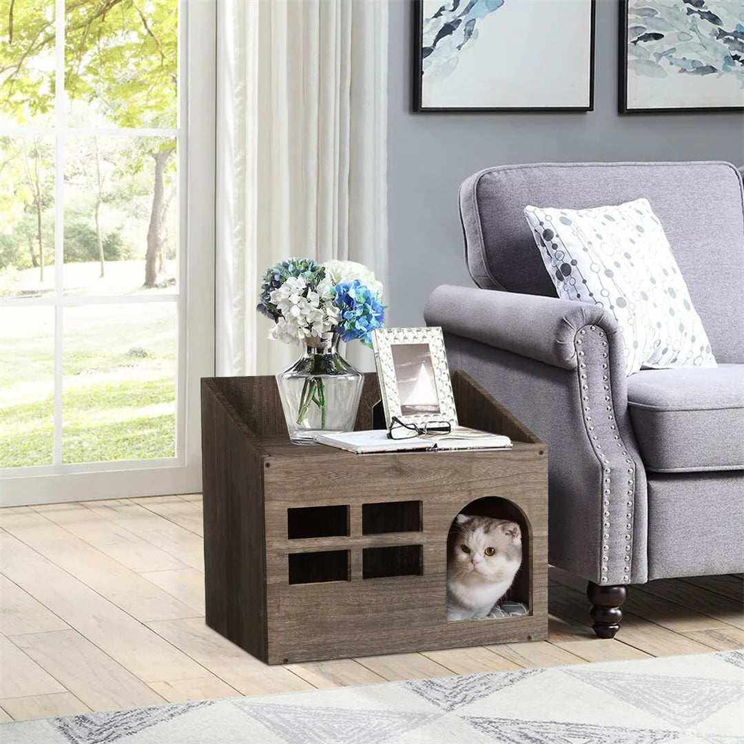Wooden Cat Cave Bed