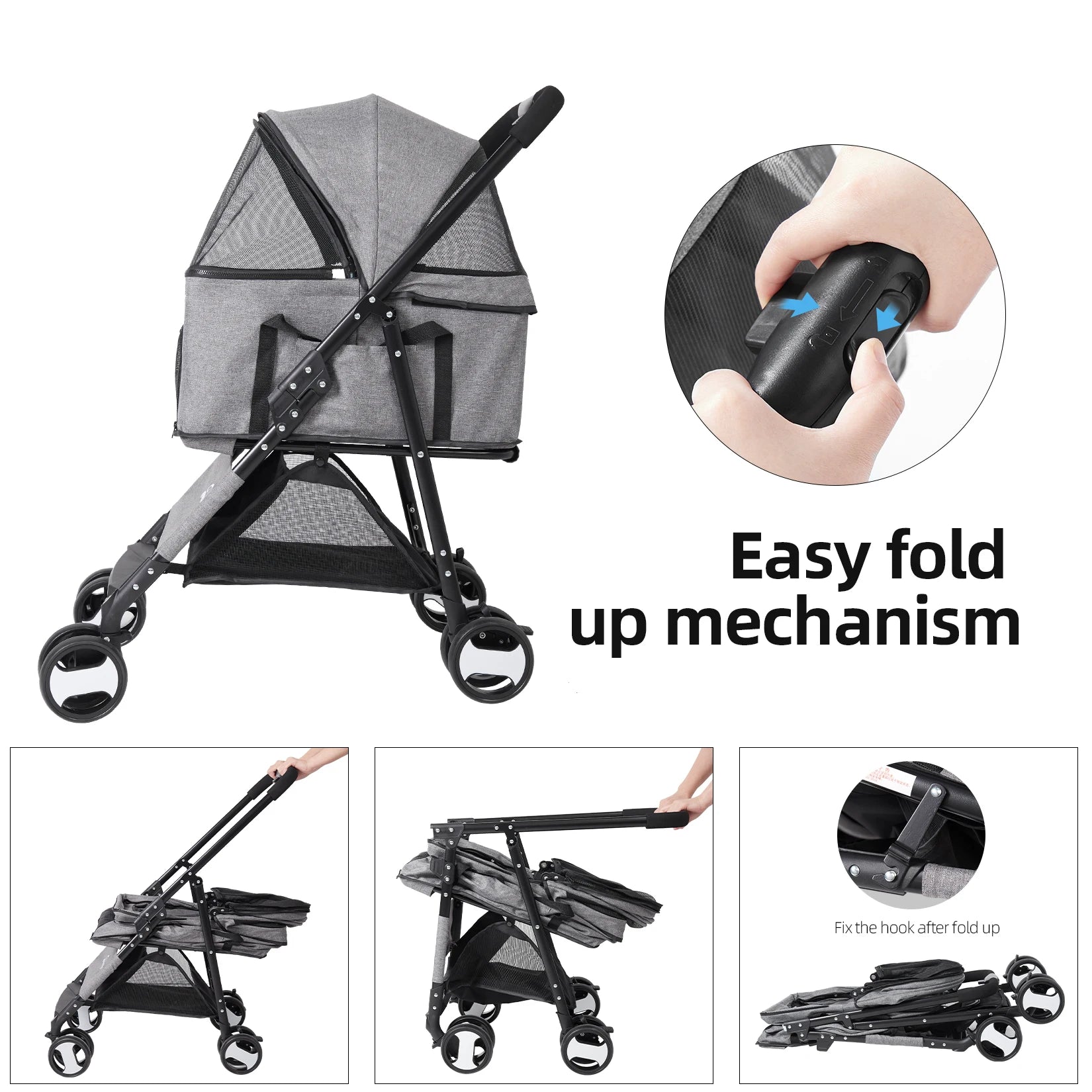 Luxury Foldable Pet Stroller Lightweight Travel Carrier with Comfortable Seating for Small Dogs and Cats
