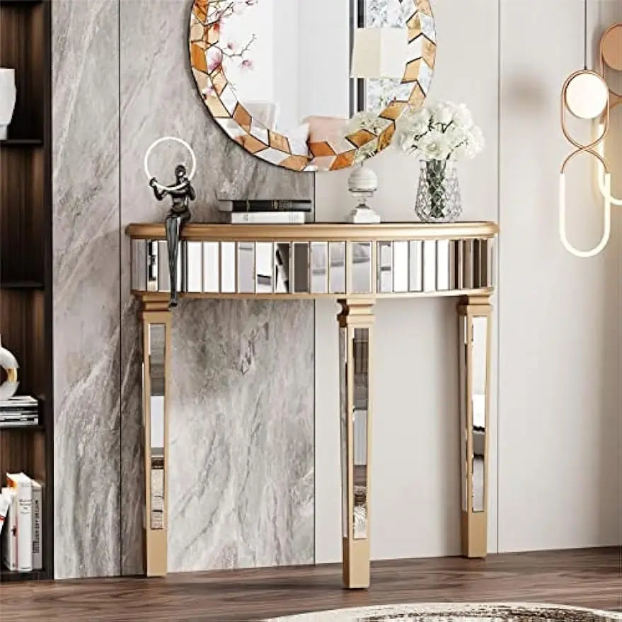 Half-Moon Mirrored Console Table