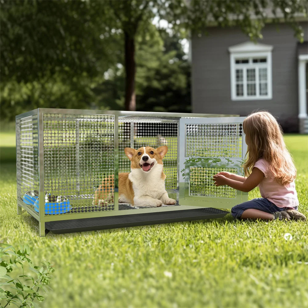Heavy Duty Stainless Steel Chicken Coop Poultry Duck Cage Rabbit Bird Cage House with Waterproof Cover Removable Tray