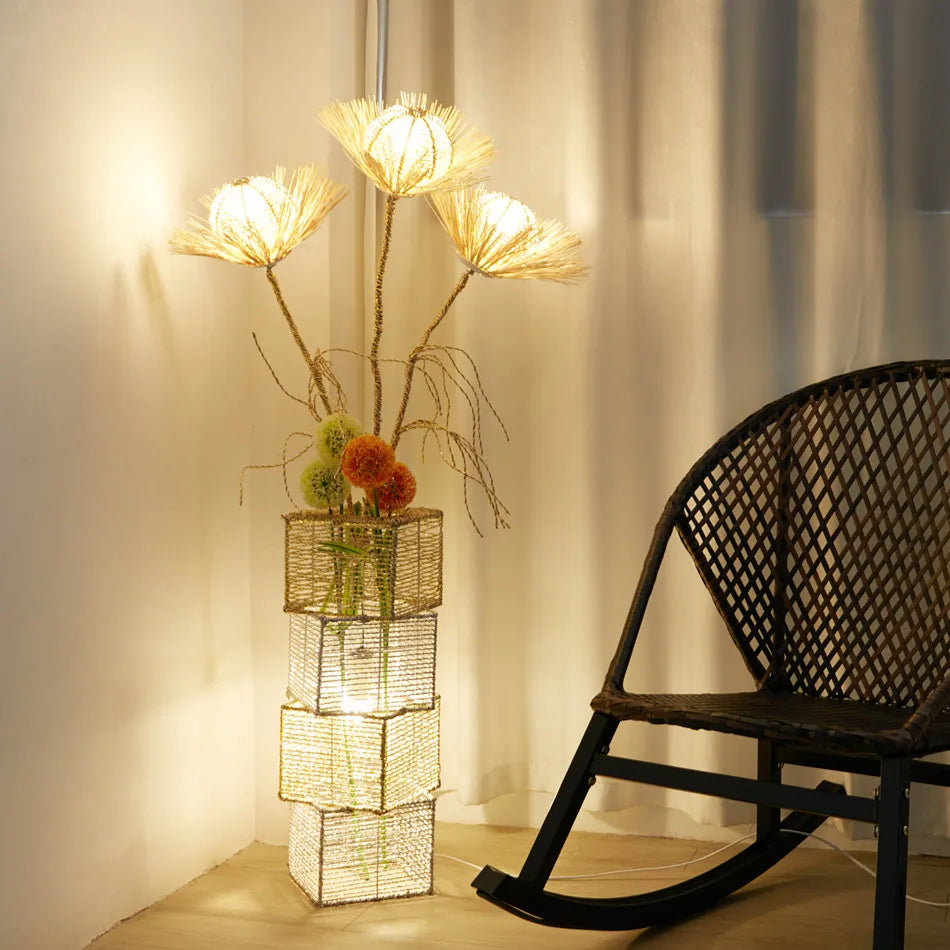 LED Rattan Floor Lamp Stylish Woven Design with Energy-Efficient Lighting for Cozy Ambient Glow