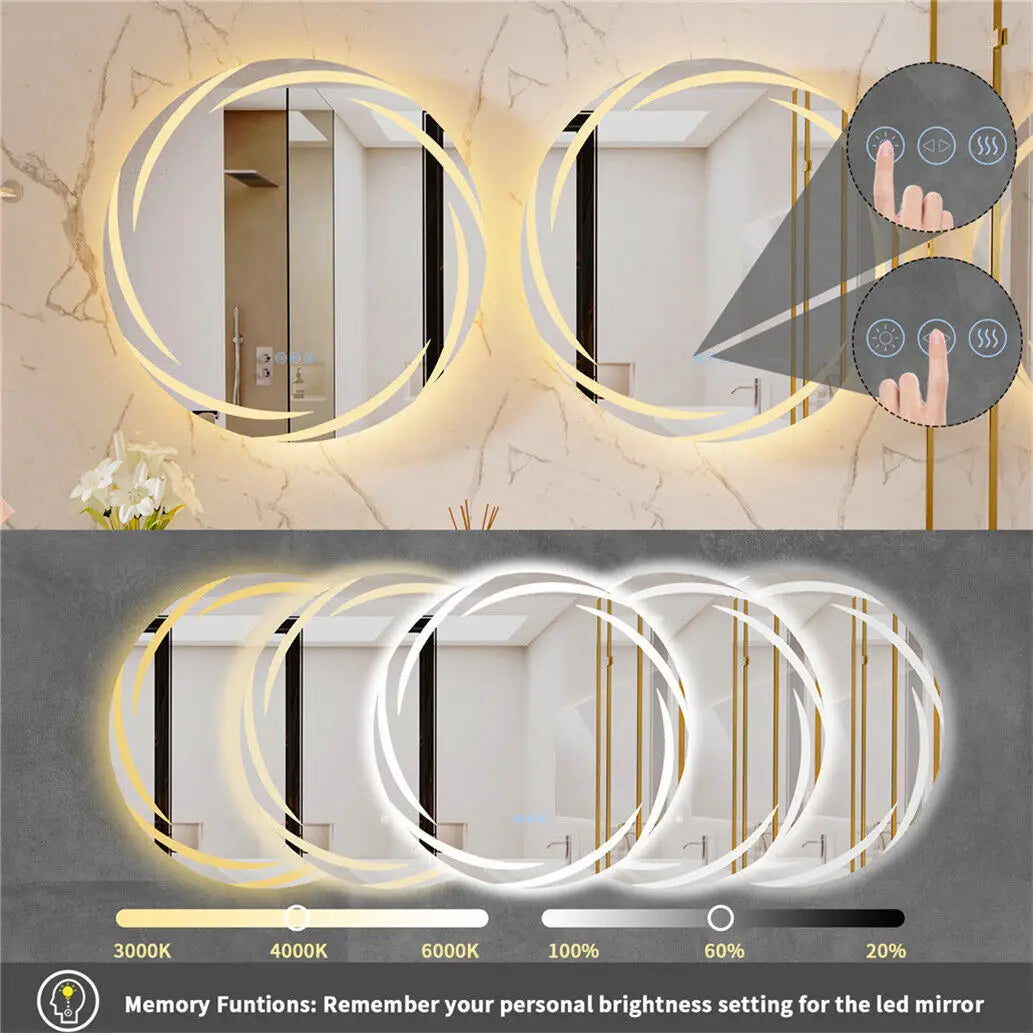 Anti-Fog Vanity Mirror Clear Reflection with Built-In Defogger and Adjustable Brightness