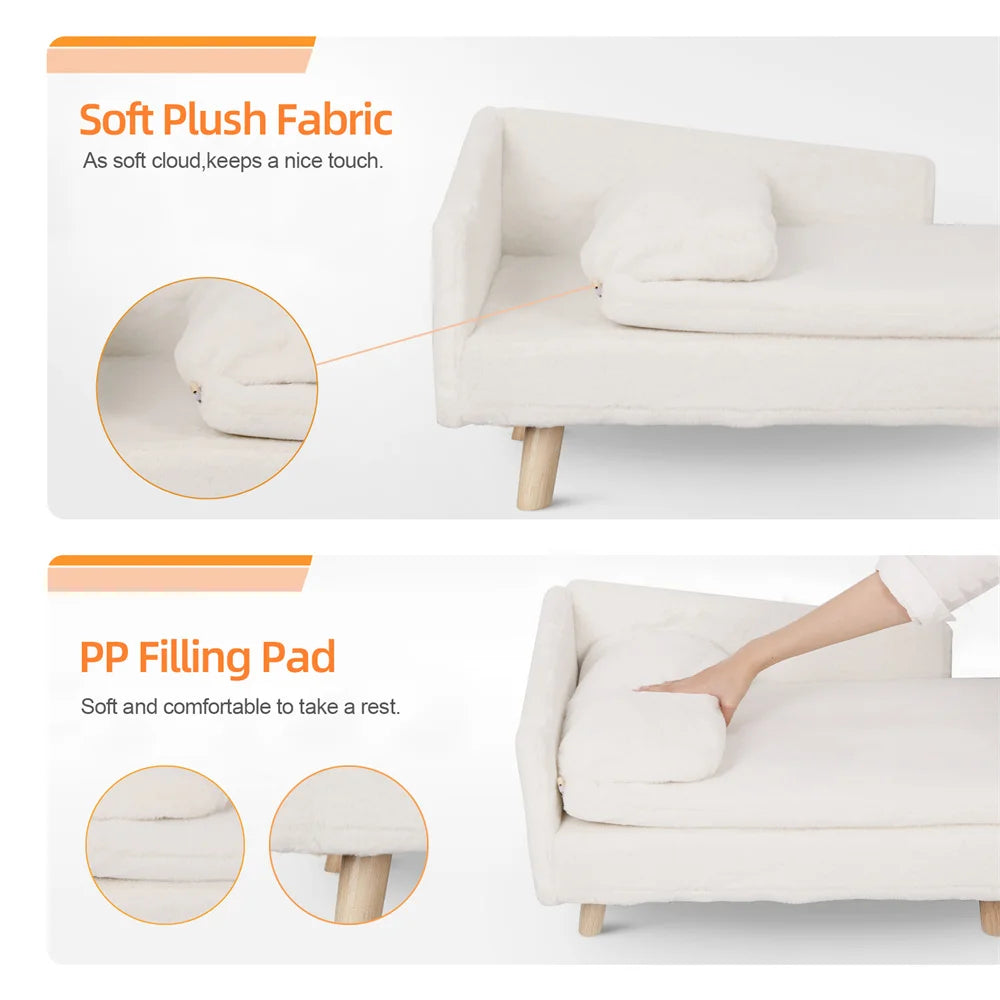 Luxury Dog Sofa Bed Ultra-Soft Plush Upholstery with Supportive Cushion for Ultimate Comfort