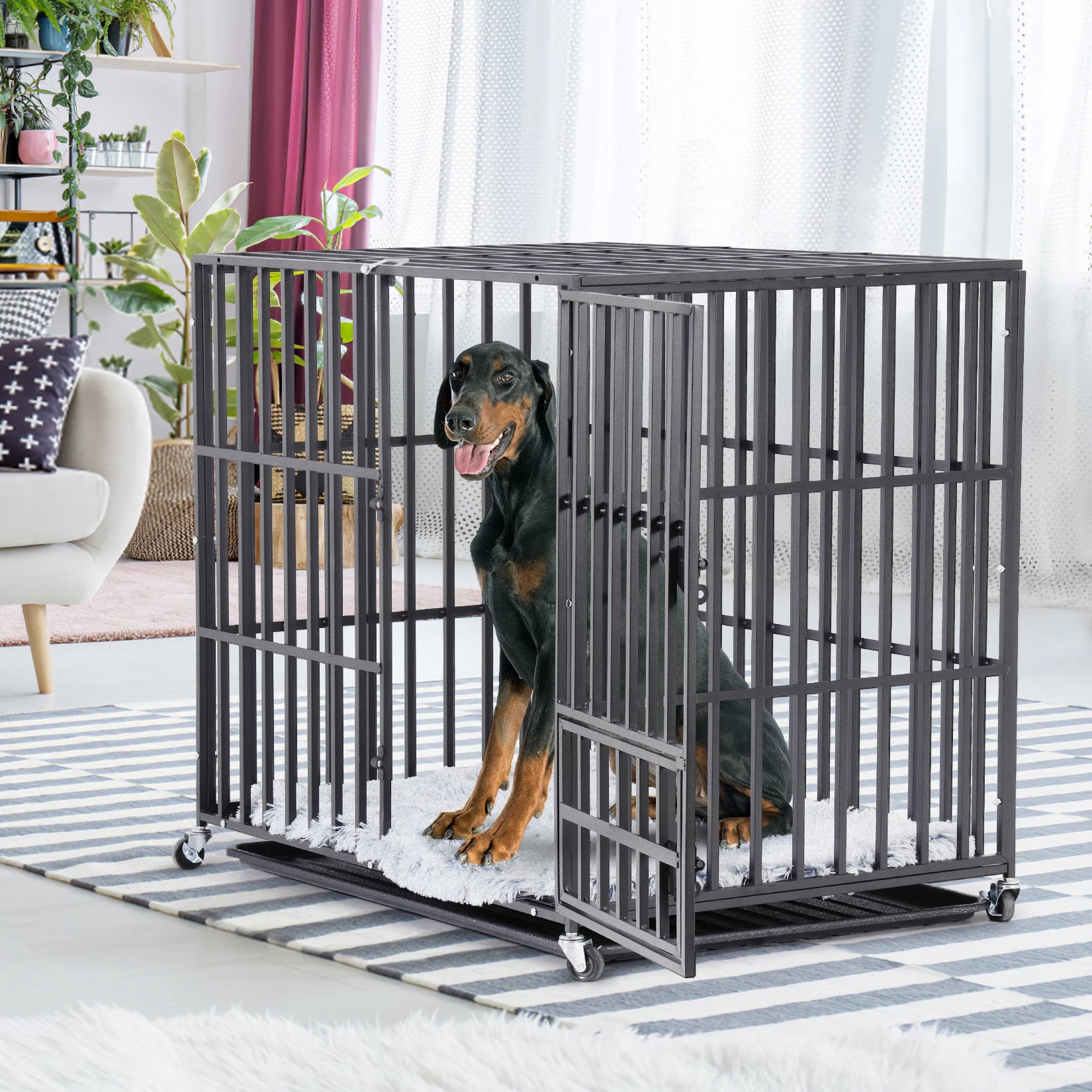 Heavy Duty Dog Crate with Secure Steel Frame and Escape-Proof Design for Large and Strong Dogs