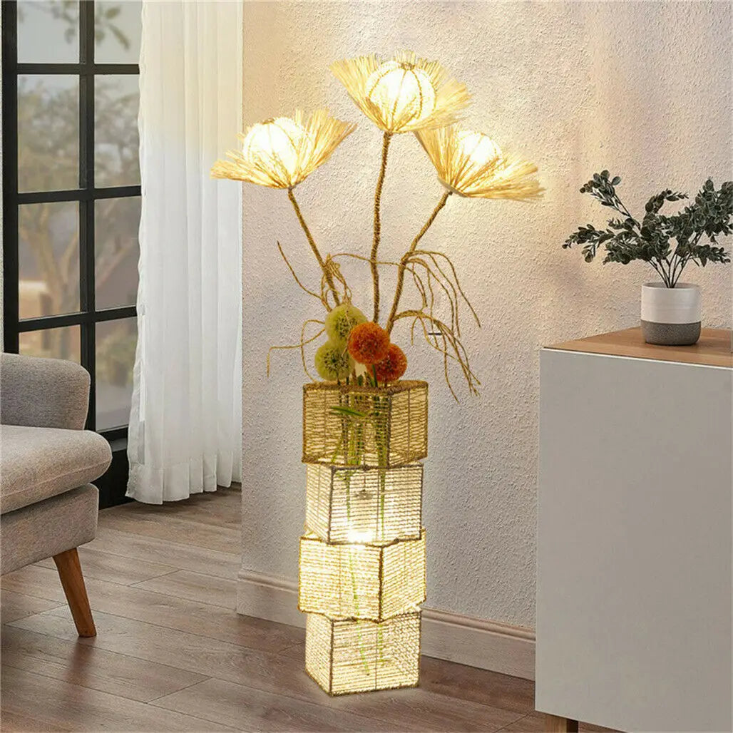 LED Rattan Floor Lamp Stylish Woven Design with Energy-Efficient Lighting for Cozy Ambient Glow