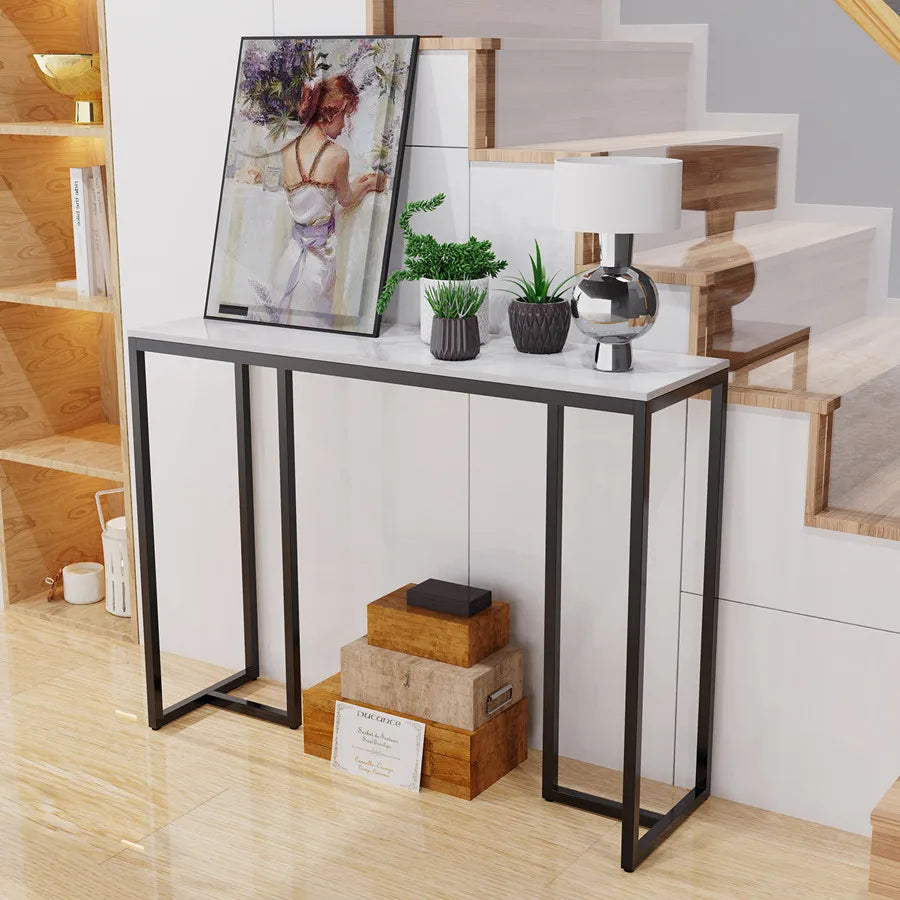 Slim Marble Look Console Table Sleek and Space-Saving Design with Elegant Stone Finish