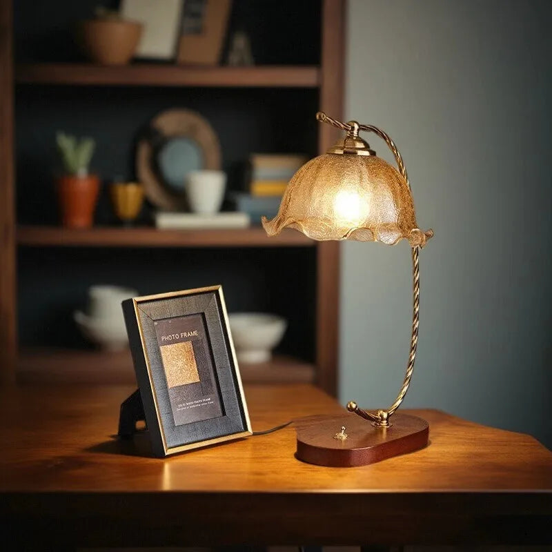 Retro Wood Desk Lamp Vintage-Inspired Design with Warm Ambient Lighting for Home and Office
