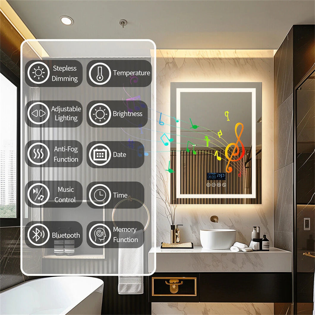 Smart LED Bathroom Mirror with Touch Controls, Adjustable Brightness, and Anti-Fog Technology