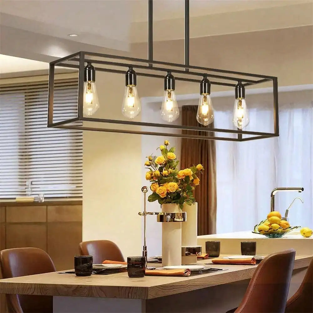 Industrial 5-Light Chandelier Rustic Metal Design with Vintage Edison Bulbs for Bold Ambient Lighting