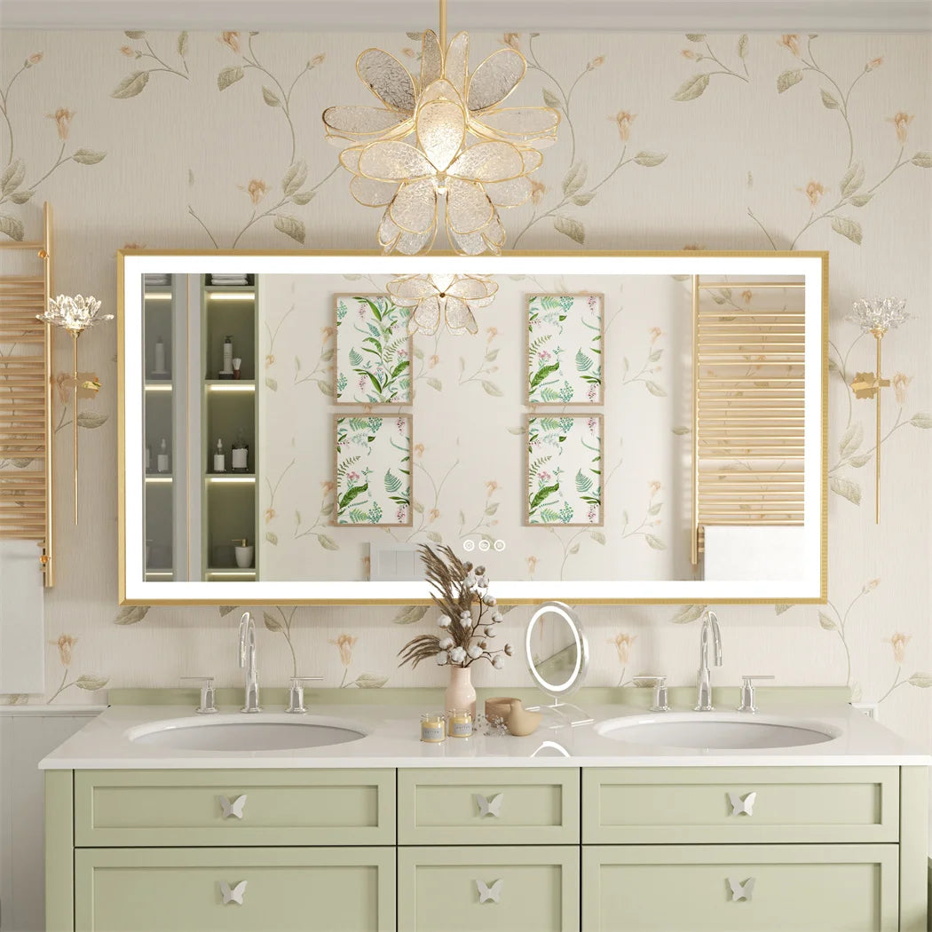 Gold Framed LED Bathroom Mirror Elegant Design with Bright Energy-Efficient Lighting and Clear Reflection