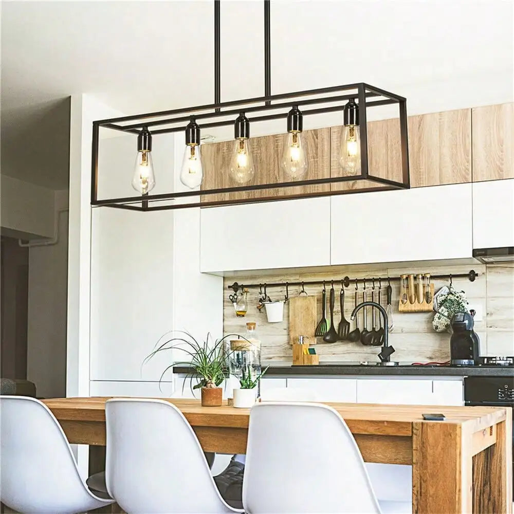 Industrial 5-Light Chandelier Rustic Metal Design with Vintage Edison Bulbs for Bold Ambient Lighting