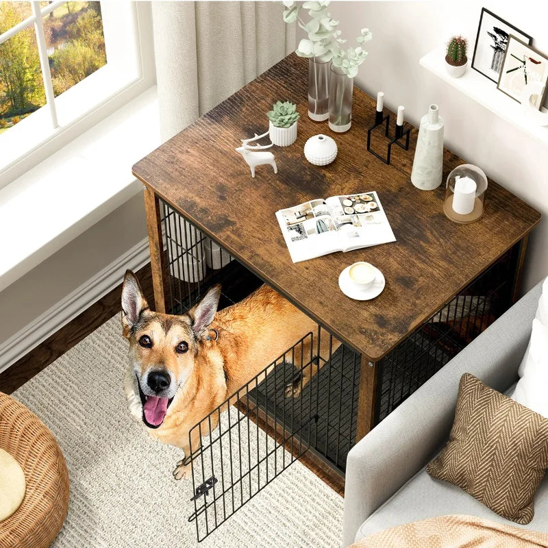 Wooden Pet Crate Table with Stylish Space-Saving Design for Pet Safety and Home Decor
