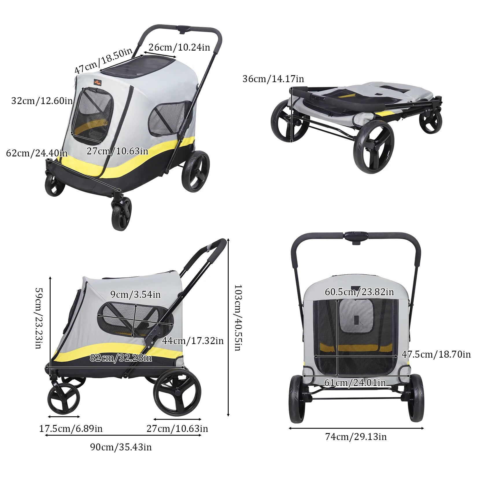 Foldable Dog Stroller Lightweight Portable Travel Carrier with Durable Frame for Small to Medium Dogs