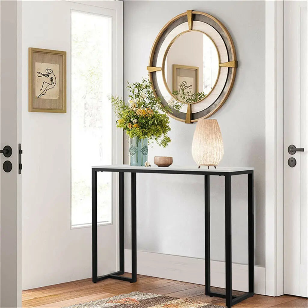 Slim Marble Look Console Table Sleek and Space-Saving Design with Elegant Stone Finish