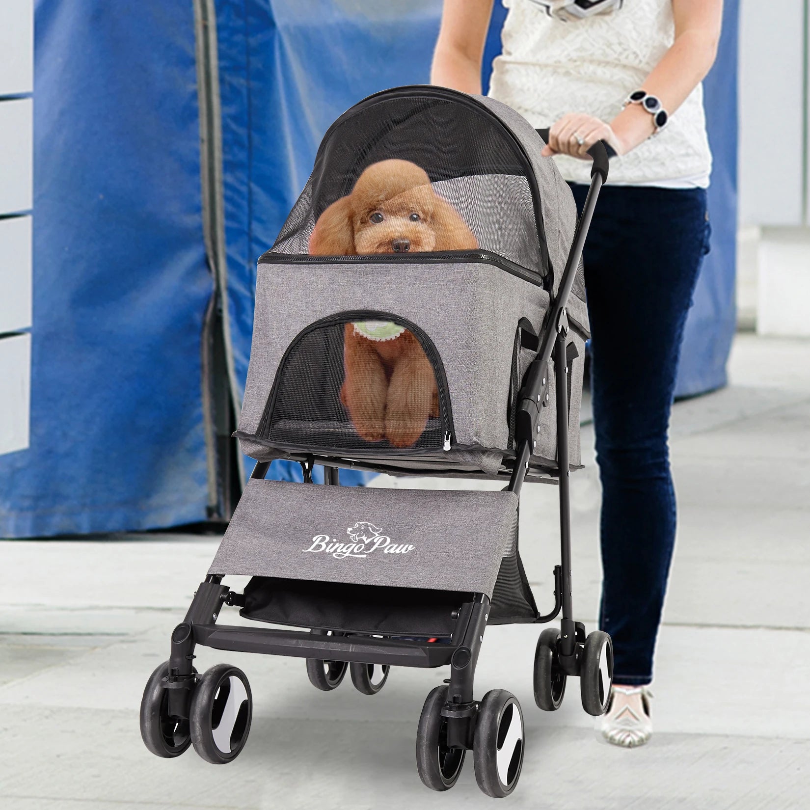 Luxury Foldable Pet Stroller Lightweight Travel Carrier with Comfortable Seating for Small Dogs and Cats