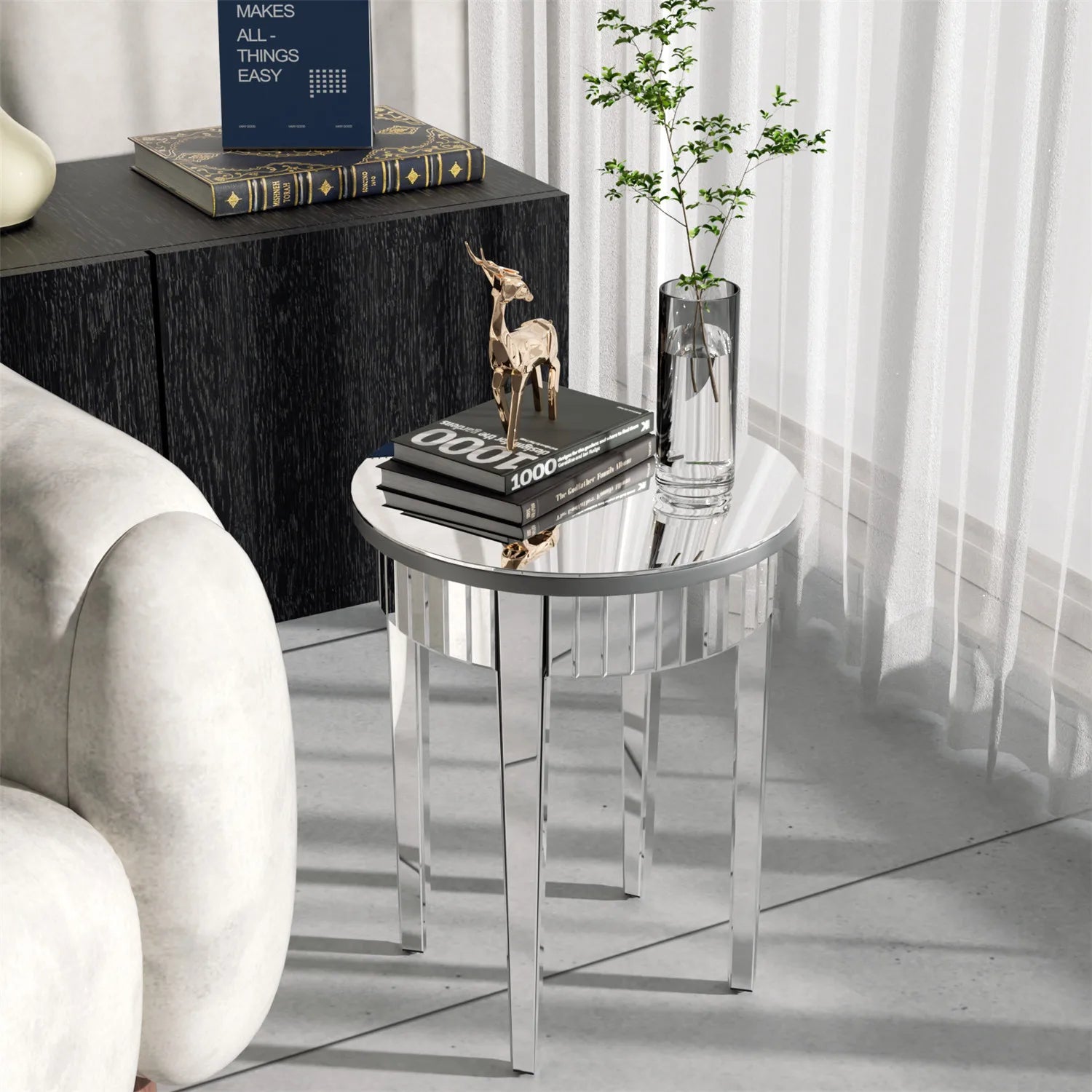 Mirrored Round Side Table