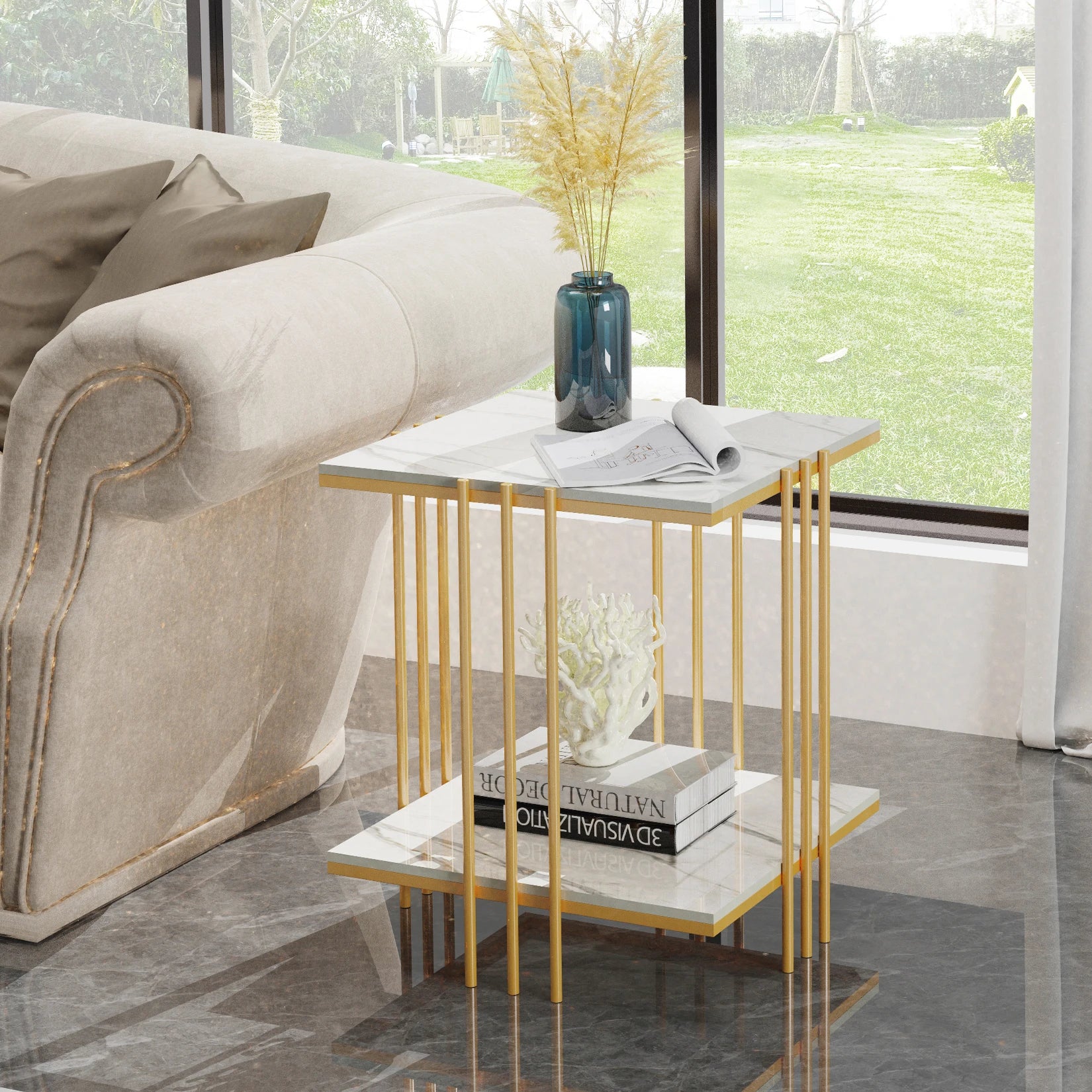 Marble Side Table Elegant Design with Durable Stone Top and Sturdy Frame for Living Rooms