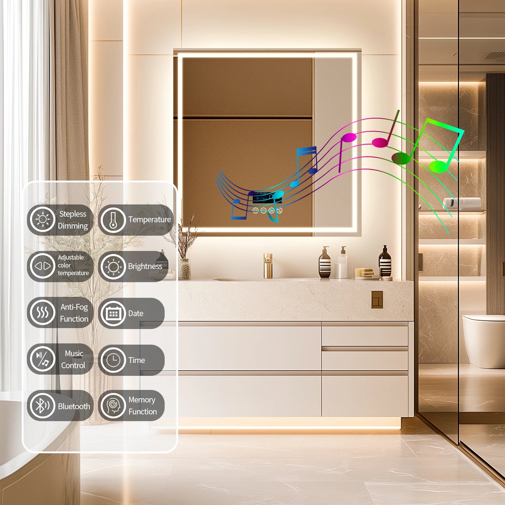 Wisfor LED Bathroom Mirror Modern Design with Bright Energy-Efficient Lighting and Anti-Fog Feature
